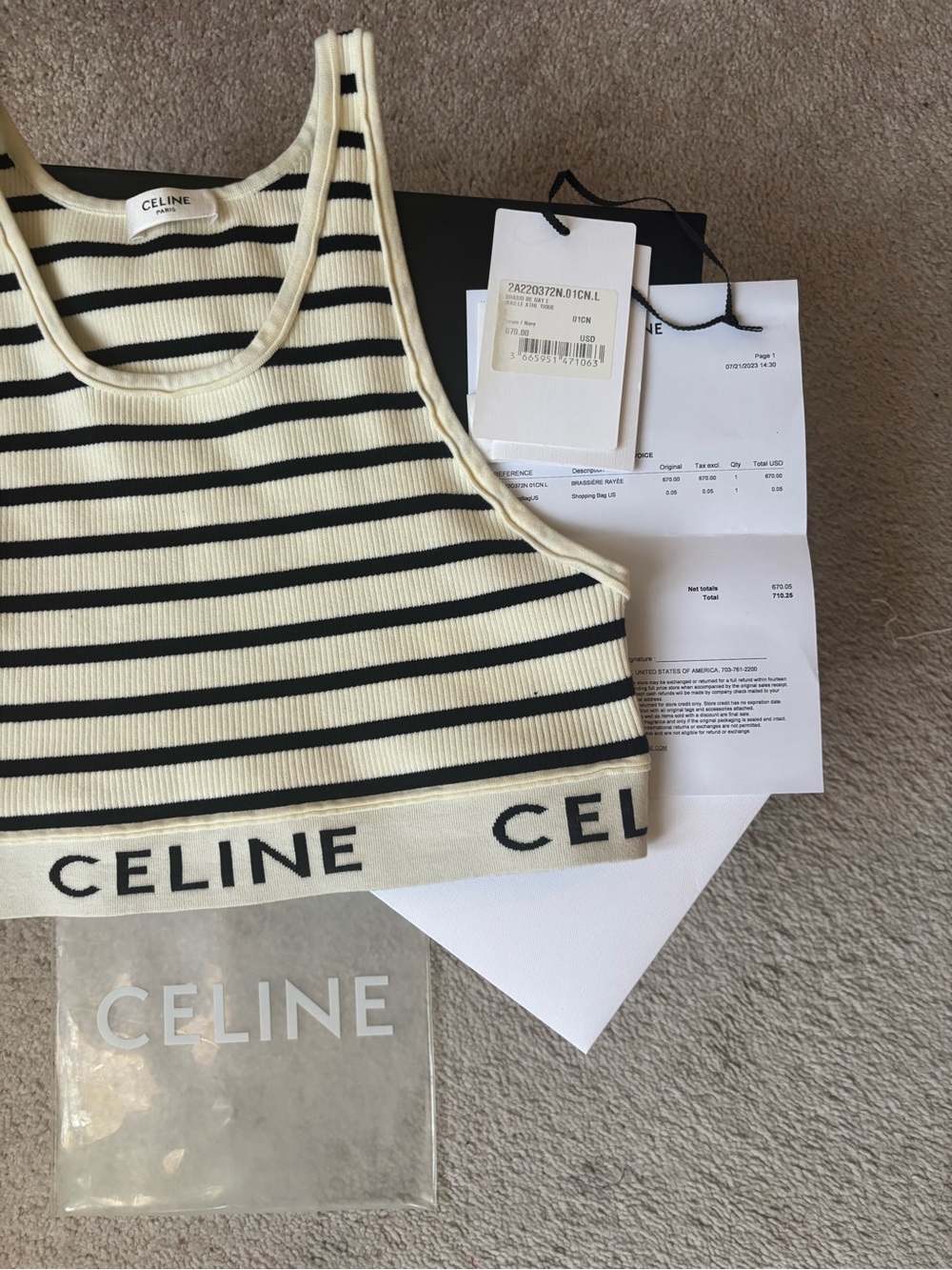Celine Black and Cream Striped Ribbed Crop Tank - Picture 7 of 8